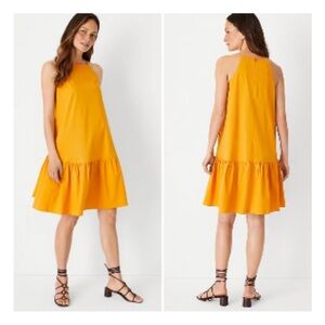 Ann Taylor Square Neck Flounce Shift Dress in Yellow